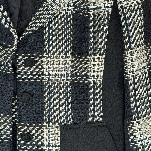 White House Black Market Black and White Plaid Blazer Textured Career Workwear - Picture 11 of 16